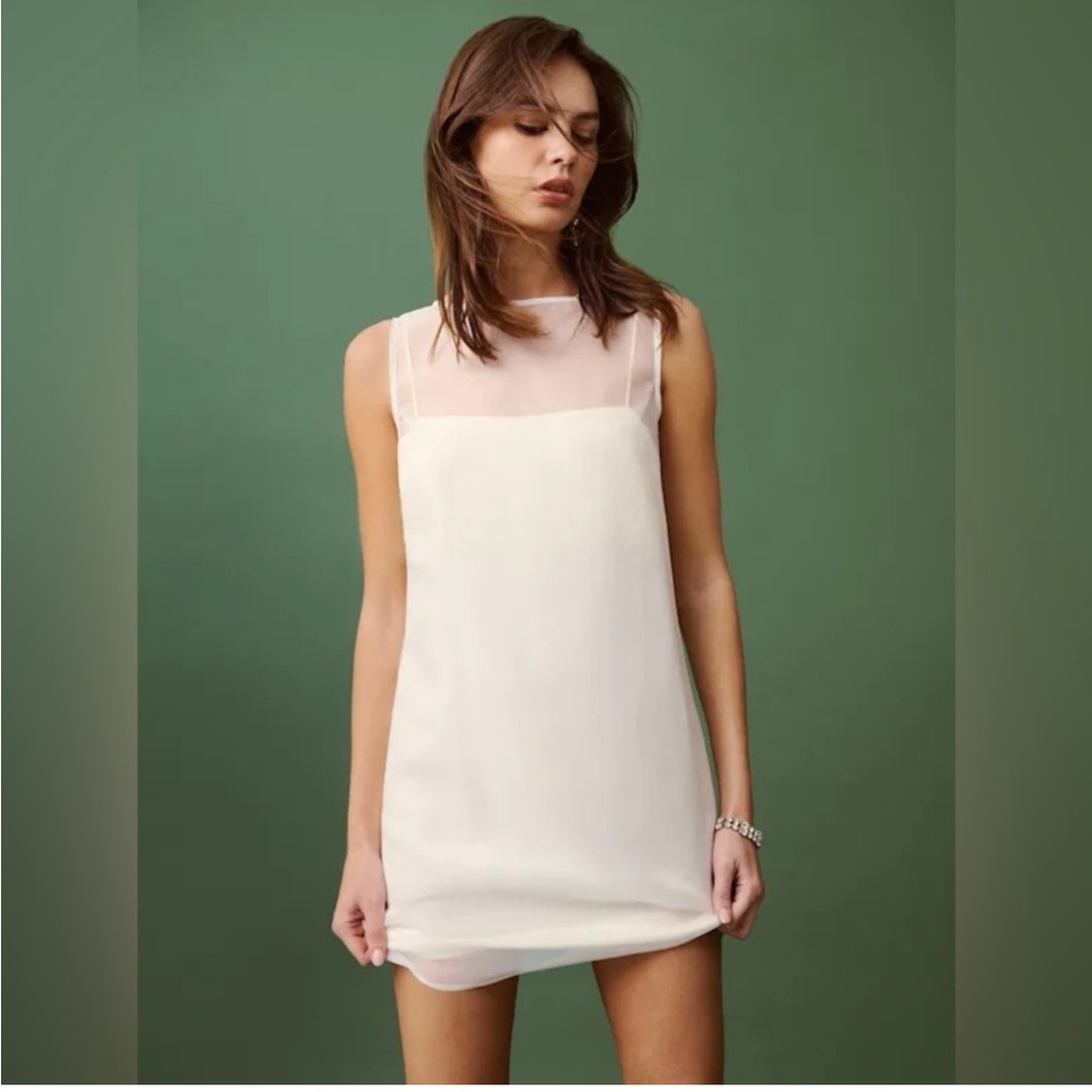 new Reformation Vina mesh overlay mini dress in cream white